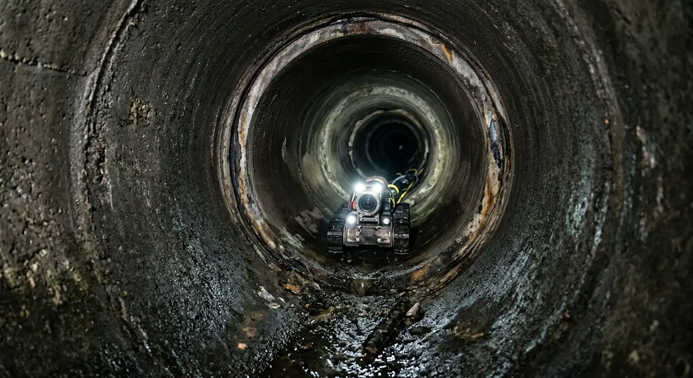 Robotic sewer camera inspecting pipe interior for Sewer Line Repair in Colchester